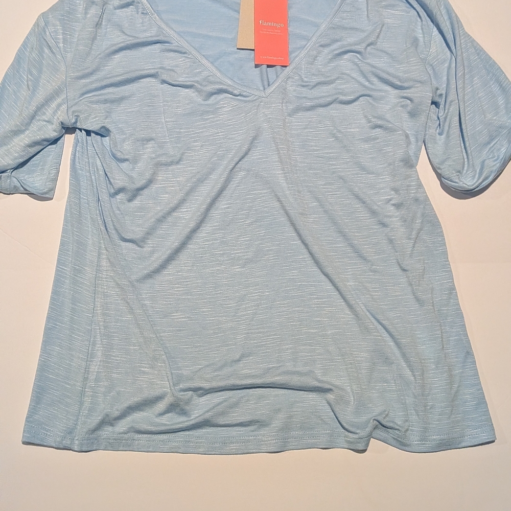 Flamingo Women's Light Blue V-Neck Top Medium NWT